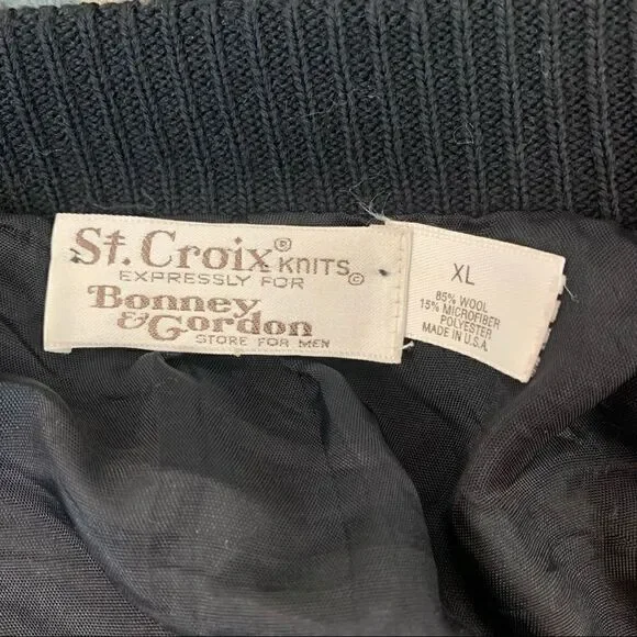 Vintage St Croix Knits Full Zip Lined Textured Knit Wool Mens Sweater Size XL
